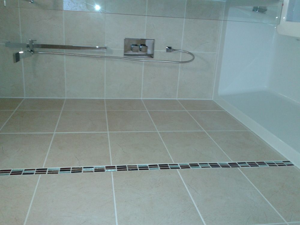 Shower fitting with floor tile border detail